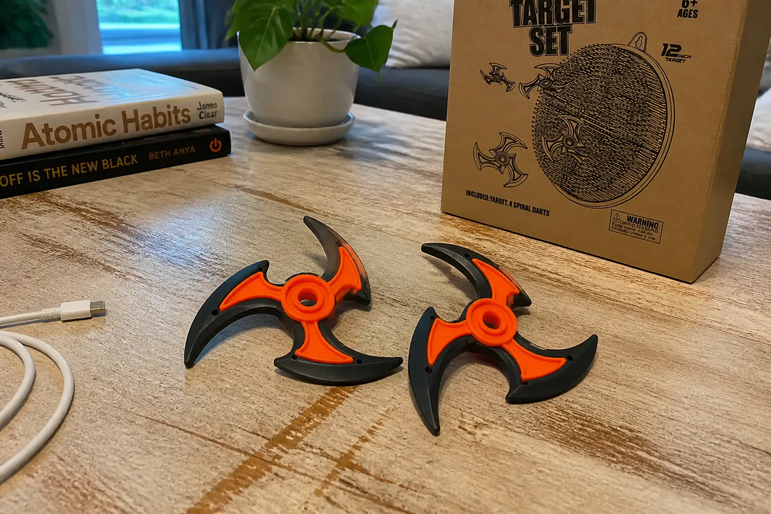 Set of soft foam throwing axes in red and blue team colors