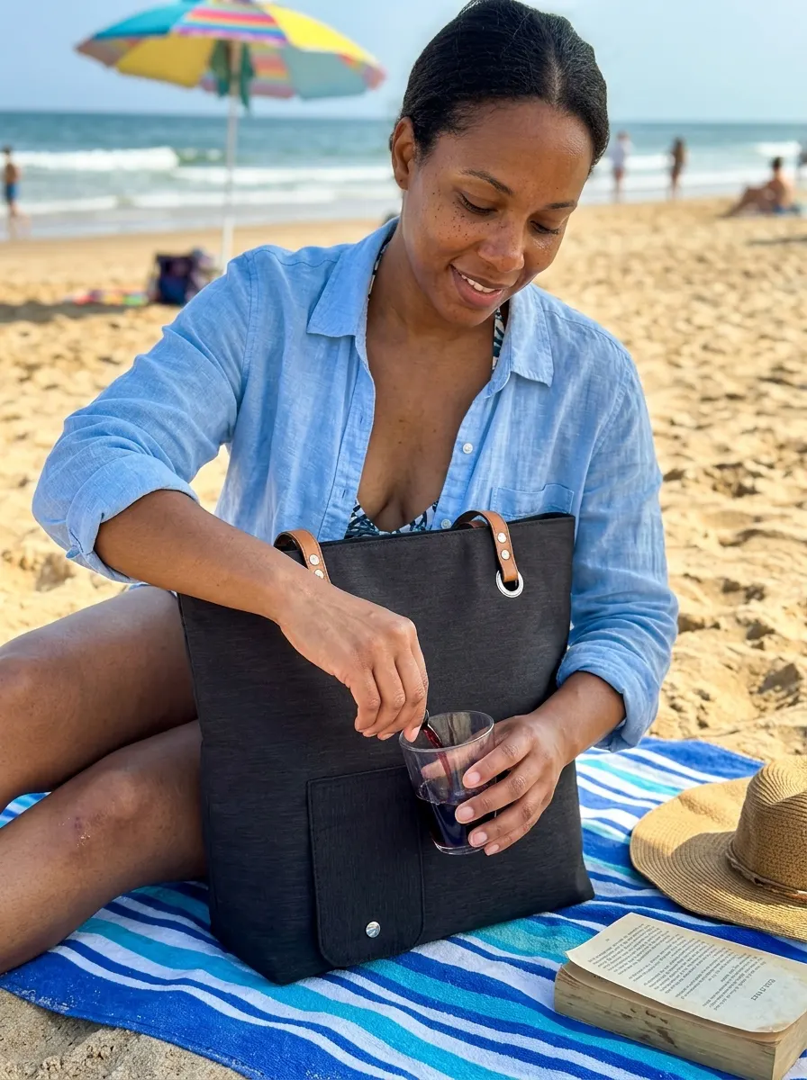 Woman enjoying wine outdoors