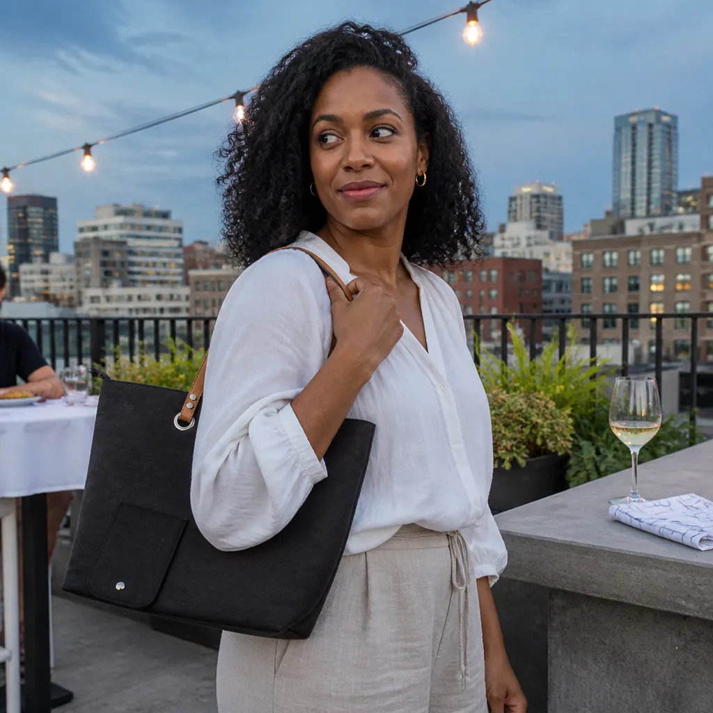 Woman enjoying wine outdoors