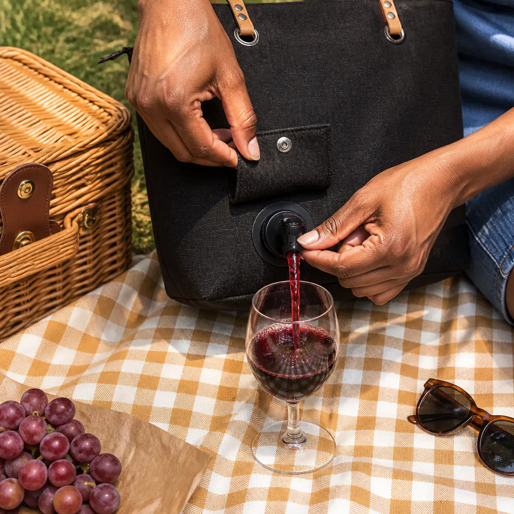 Woman pouring wine at a rooftop gathering