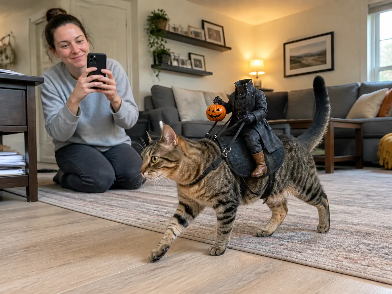 Hands tightening the adjustable strap on a cat