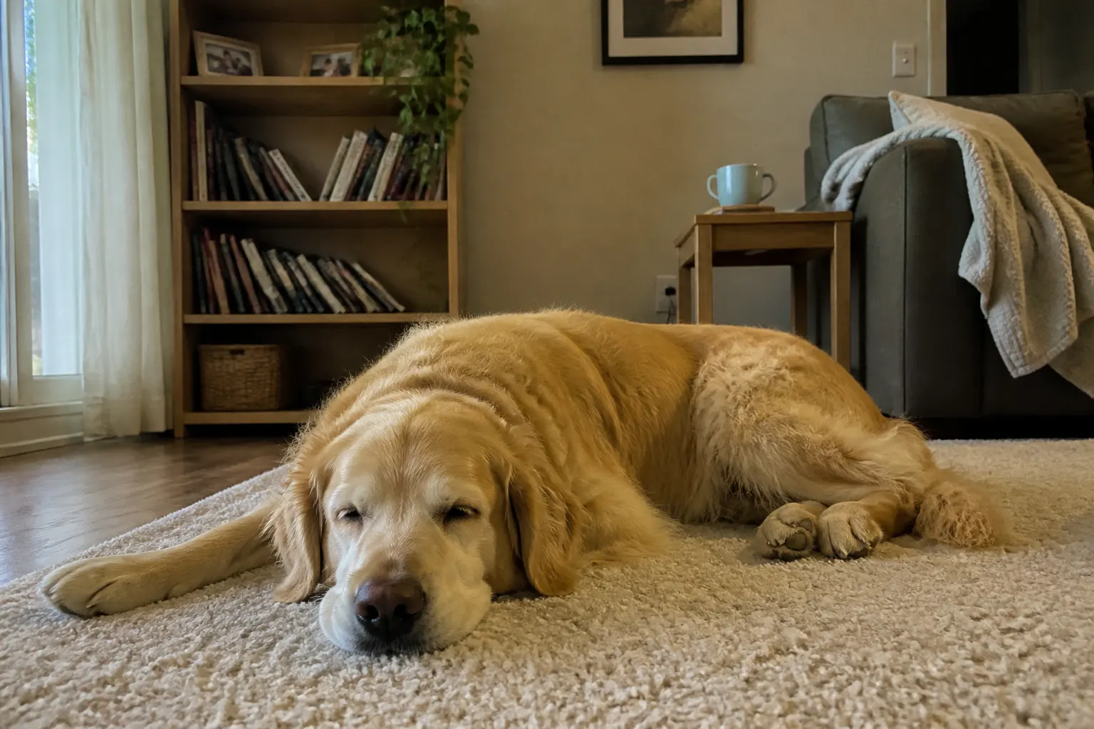 Calm dog resting peacefully with the massager on