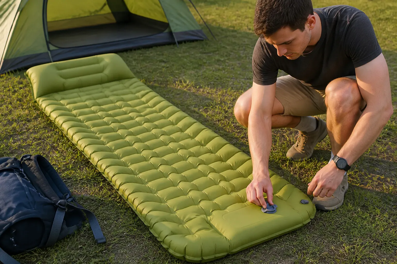 Unrolling the pad and opening the inflation valve