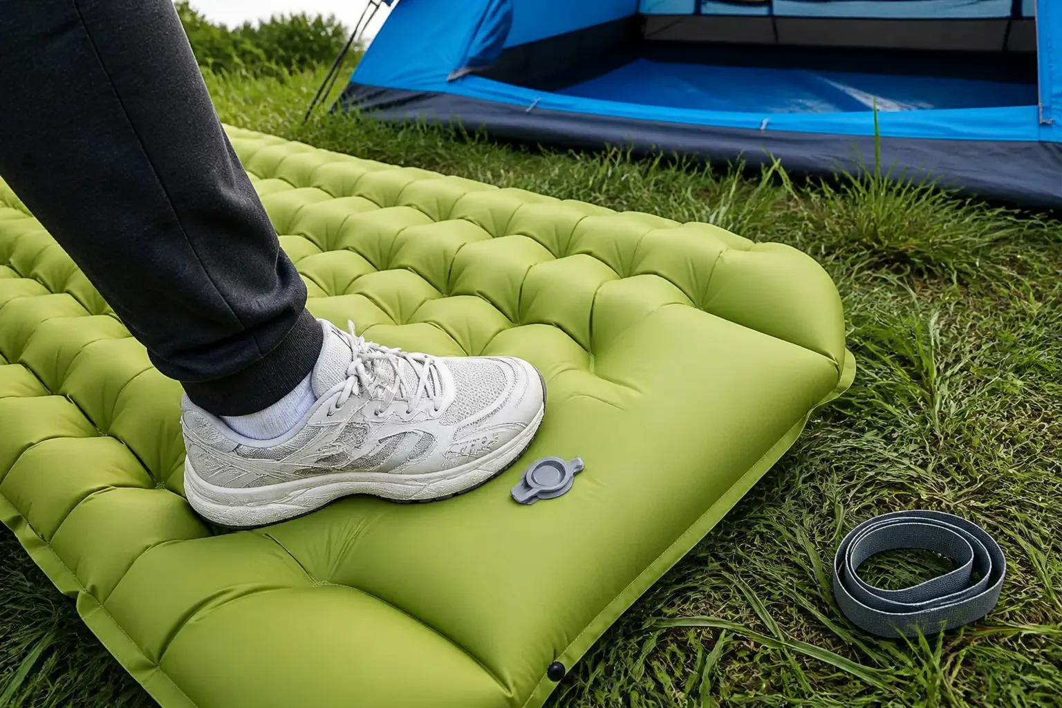 Pressing the built-in foam foot pump with a foot
