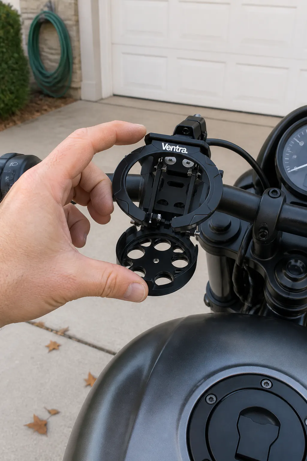 The Ventra aluminum cup holder mounted and ready on a bike