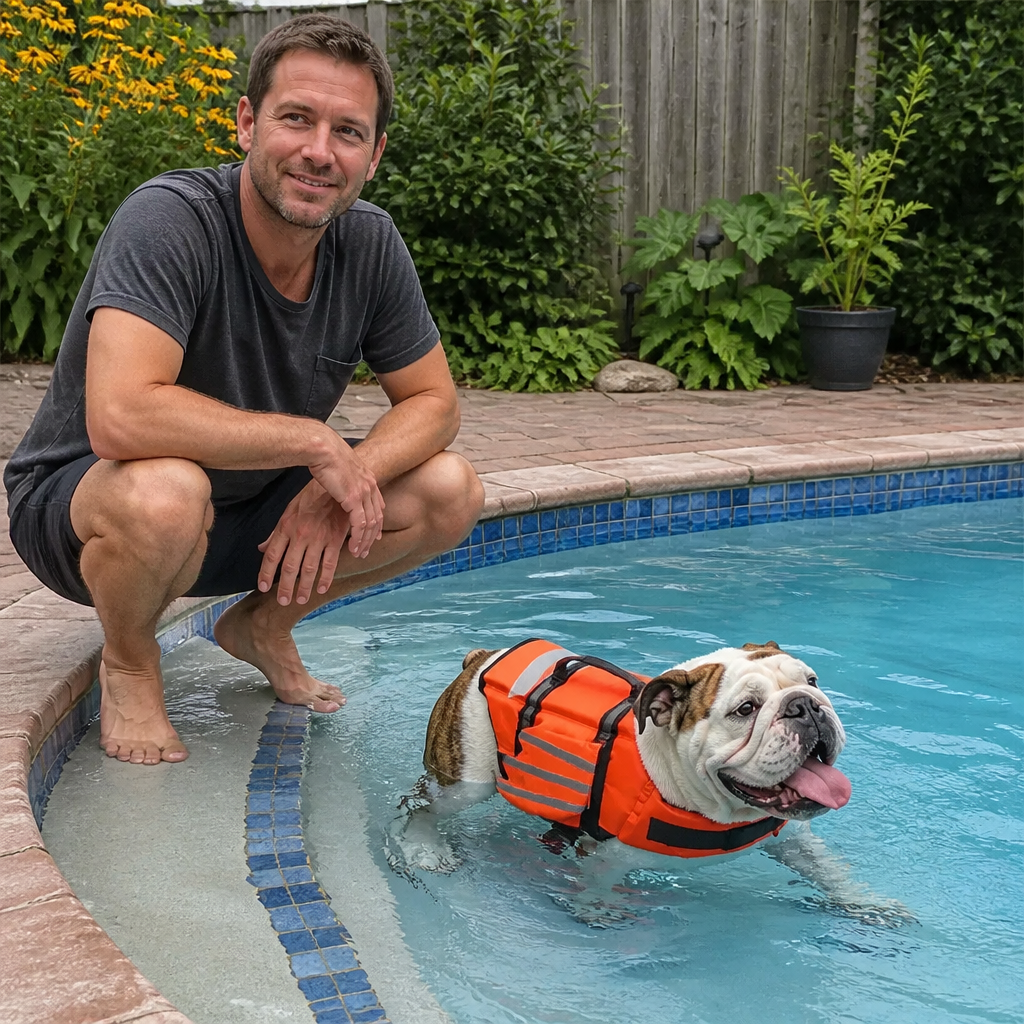 James T.'s dog in the Ventra jacket