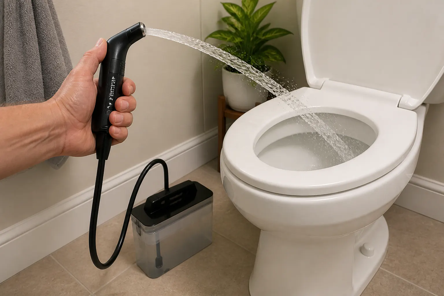 Controllable directable spray demonstrated in a restroom
