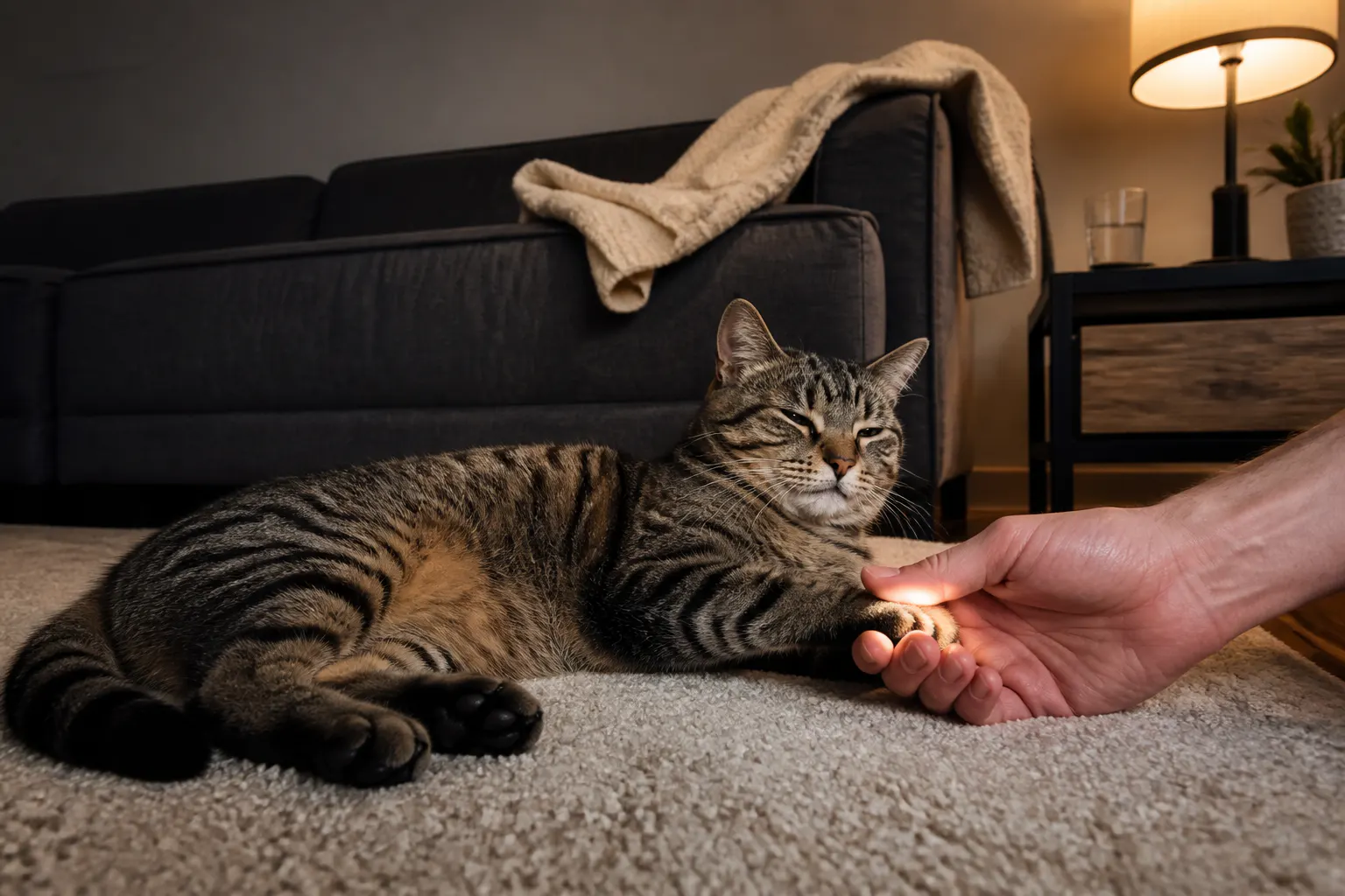 Calm pet during a light-guided nail trim