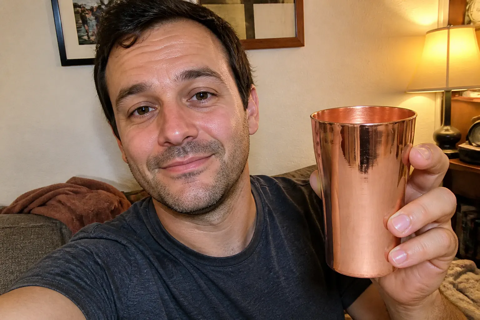 Copper cup on a nightstand