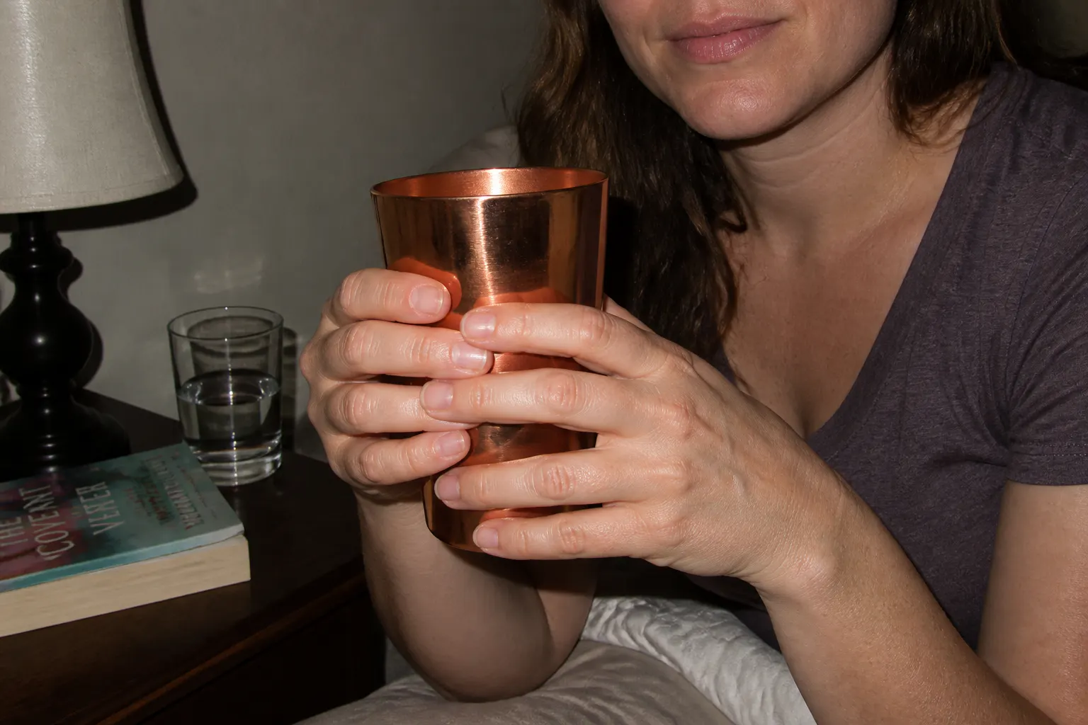 Copper cup used in a morning wellness setting