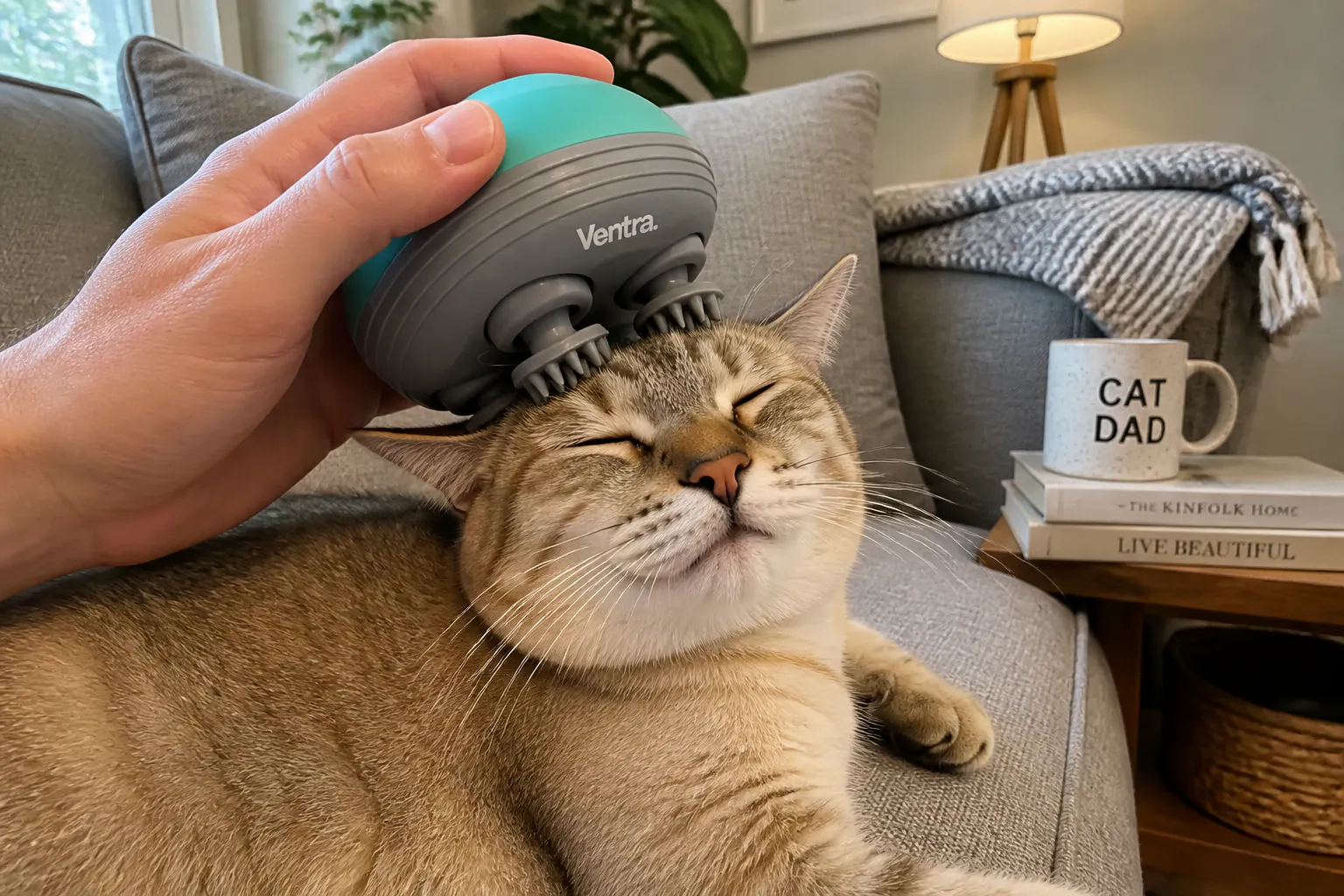 Cat calmly enjoying the soft silicone heads