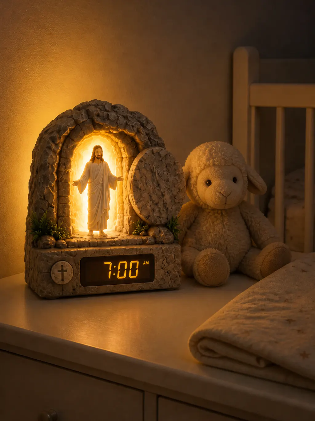 The nursery, softly lit