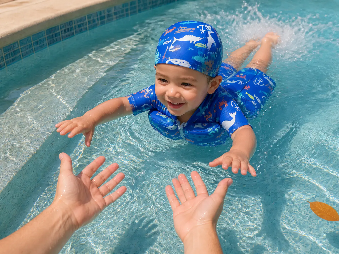 Child paddling with arms free