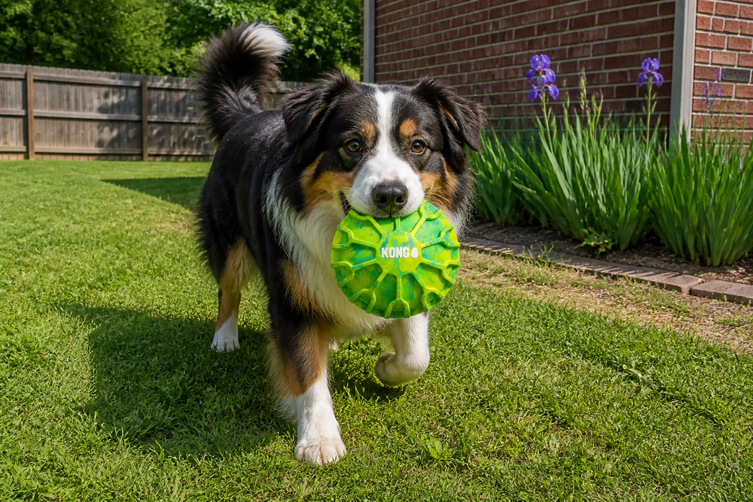 Happy large dog with the intact KONG ball