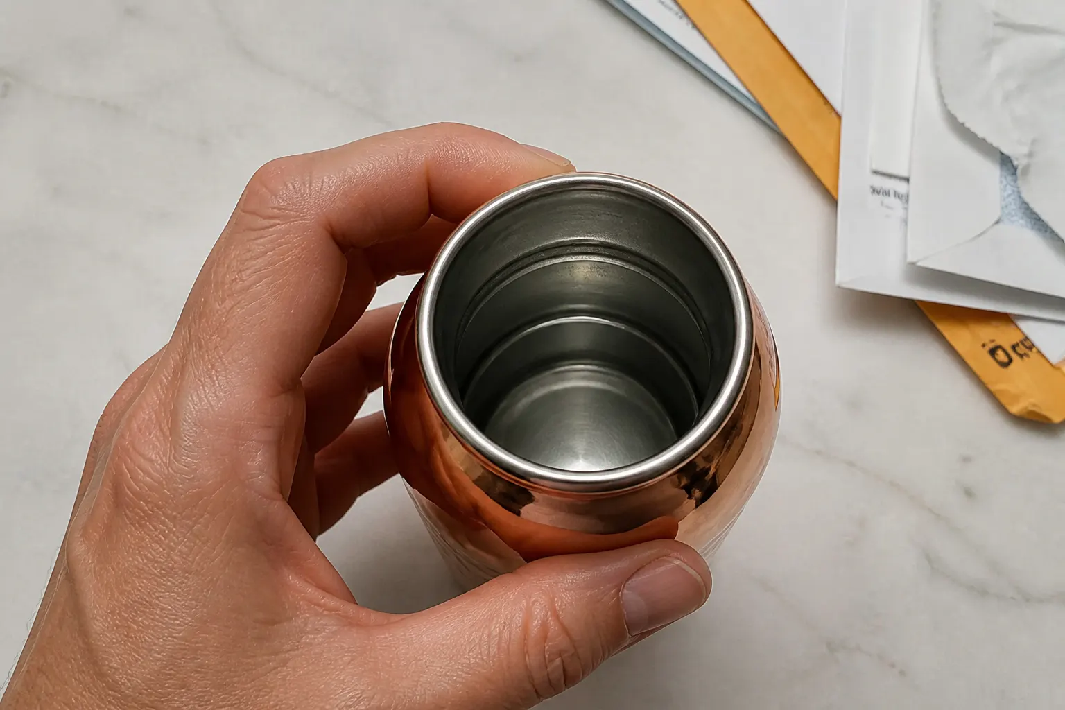 Copper-charged water poured into a glass