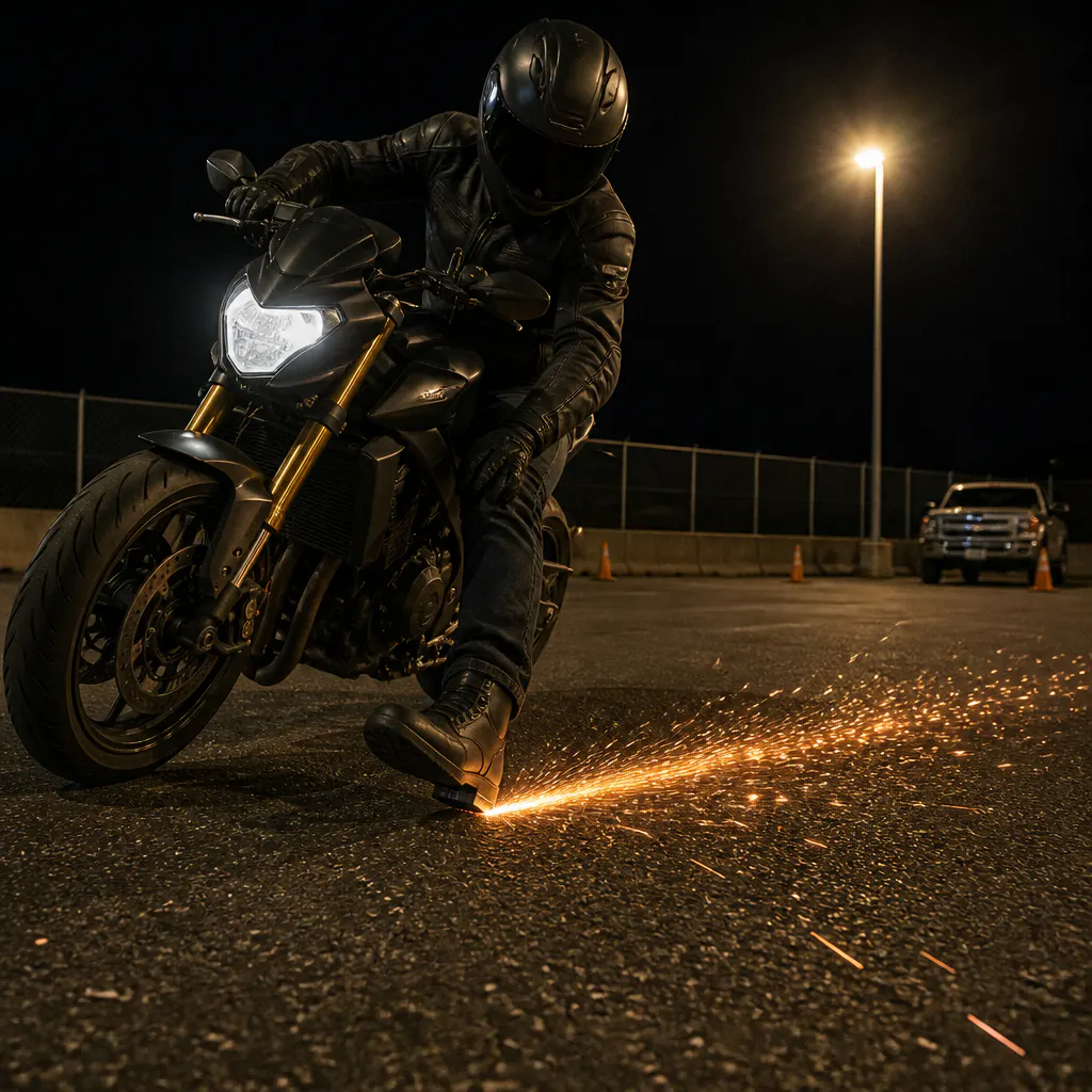 Young riders filming a stunt session in a closed parking lot at night