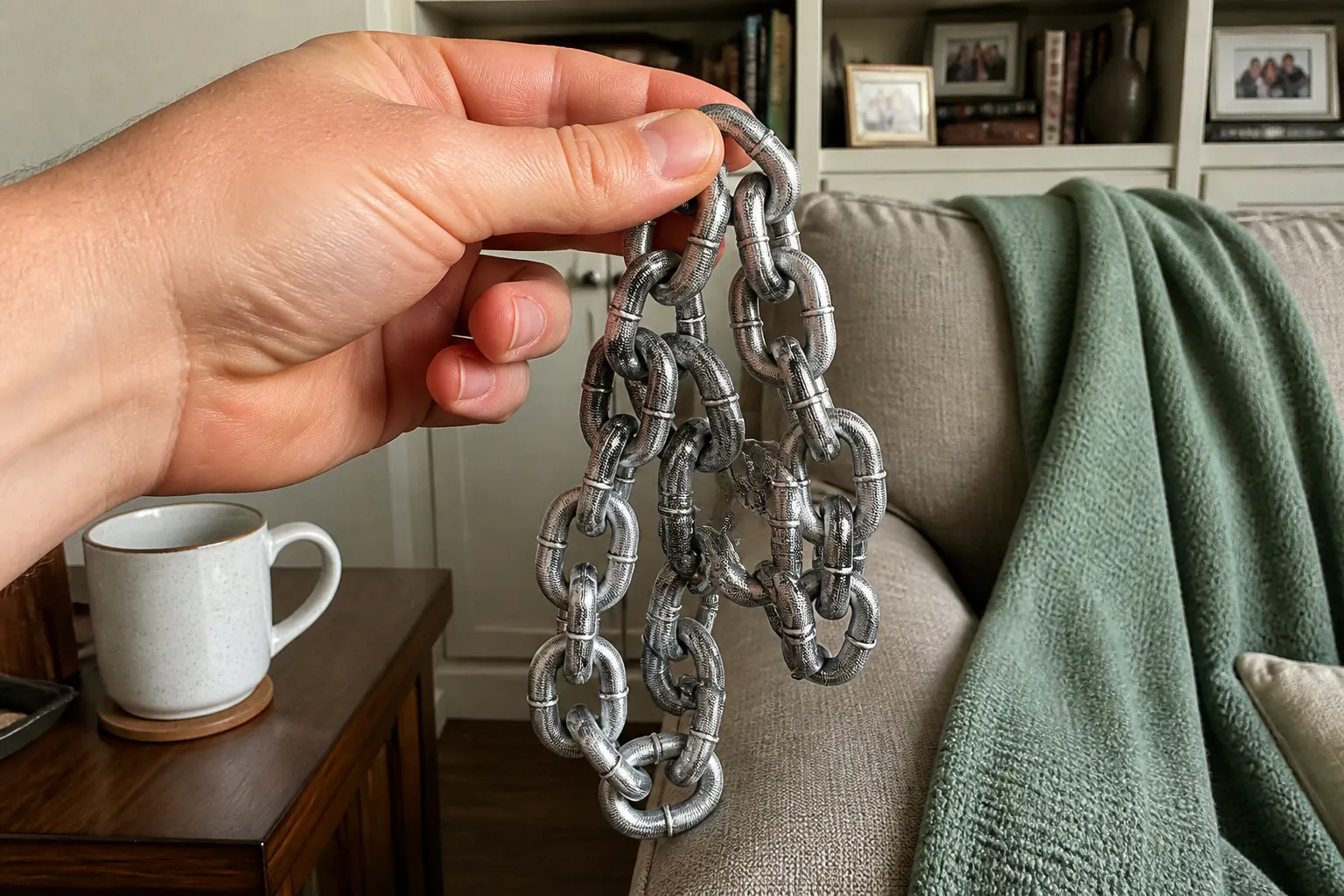 One finger lifting the featherlight chain