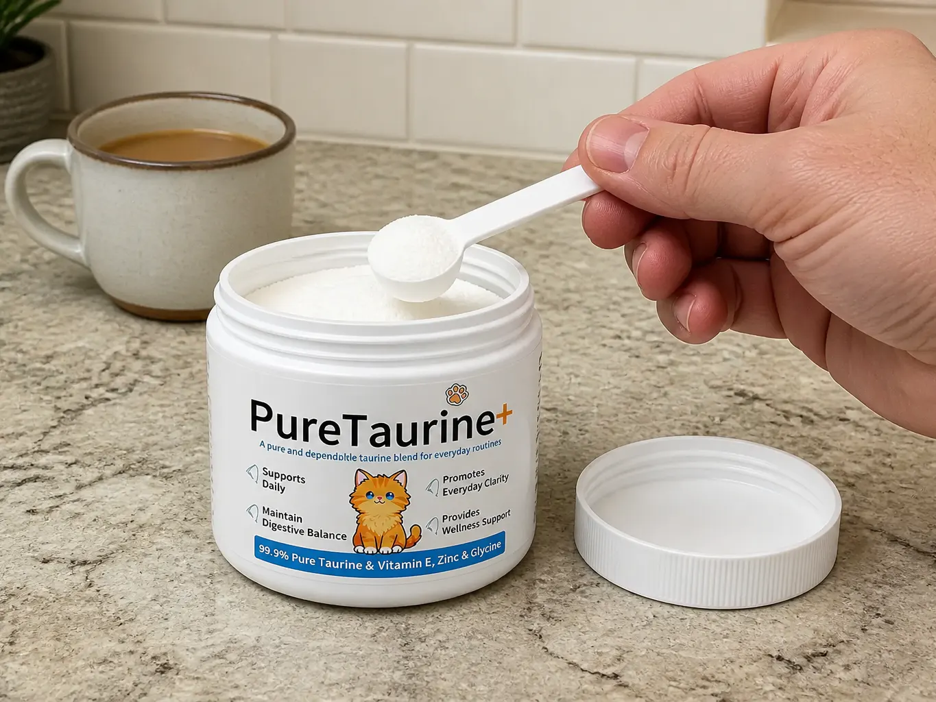 Measuring a scoop of taurine powder