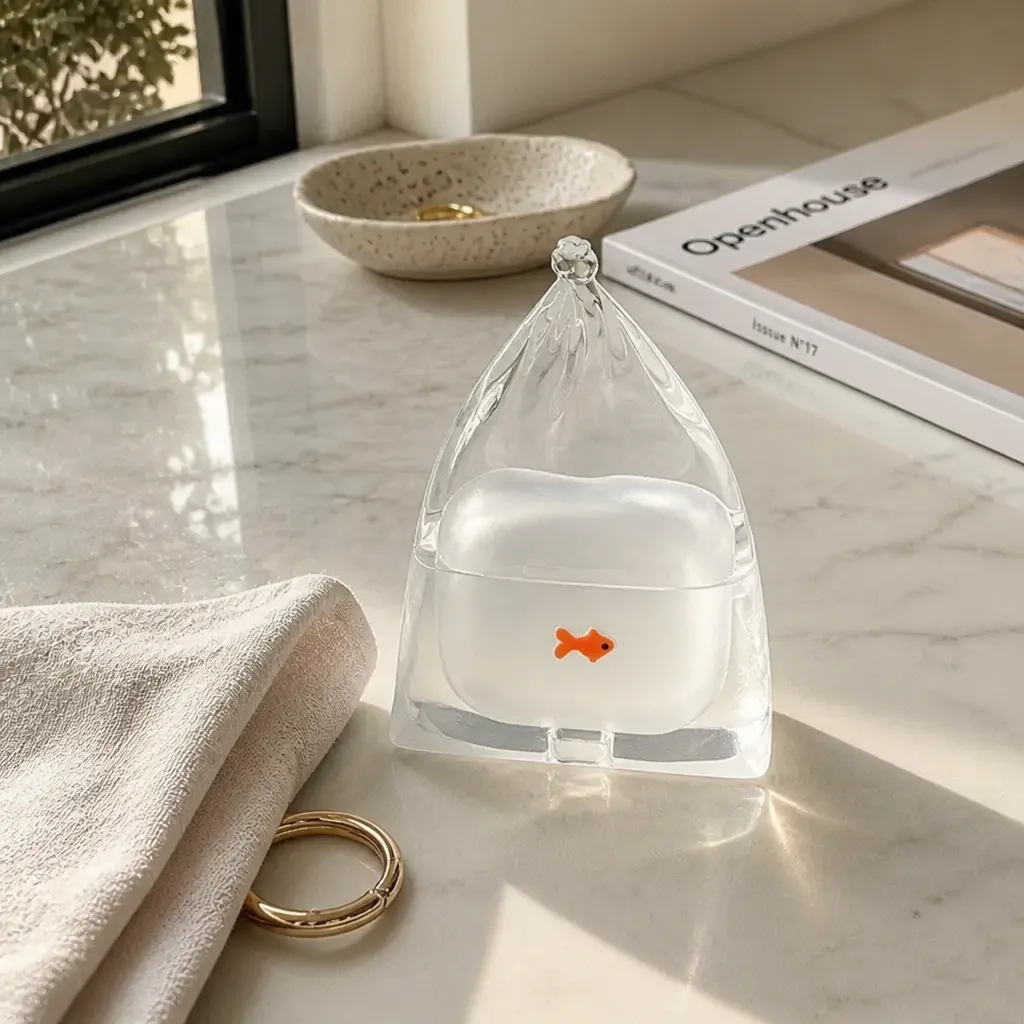 Ventra goldfish AirPods case held in hand