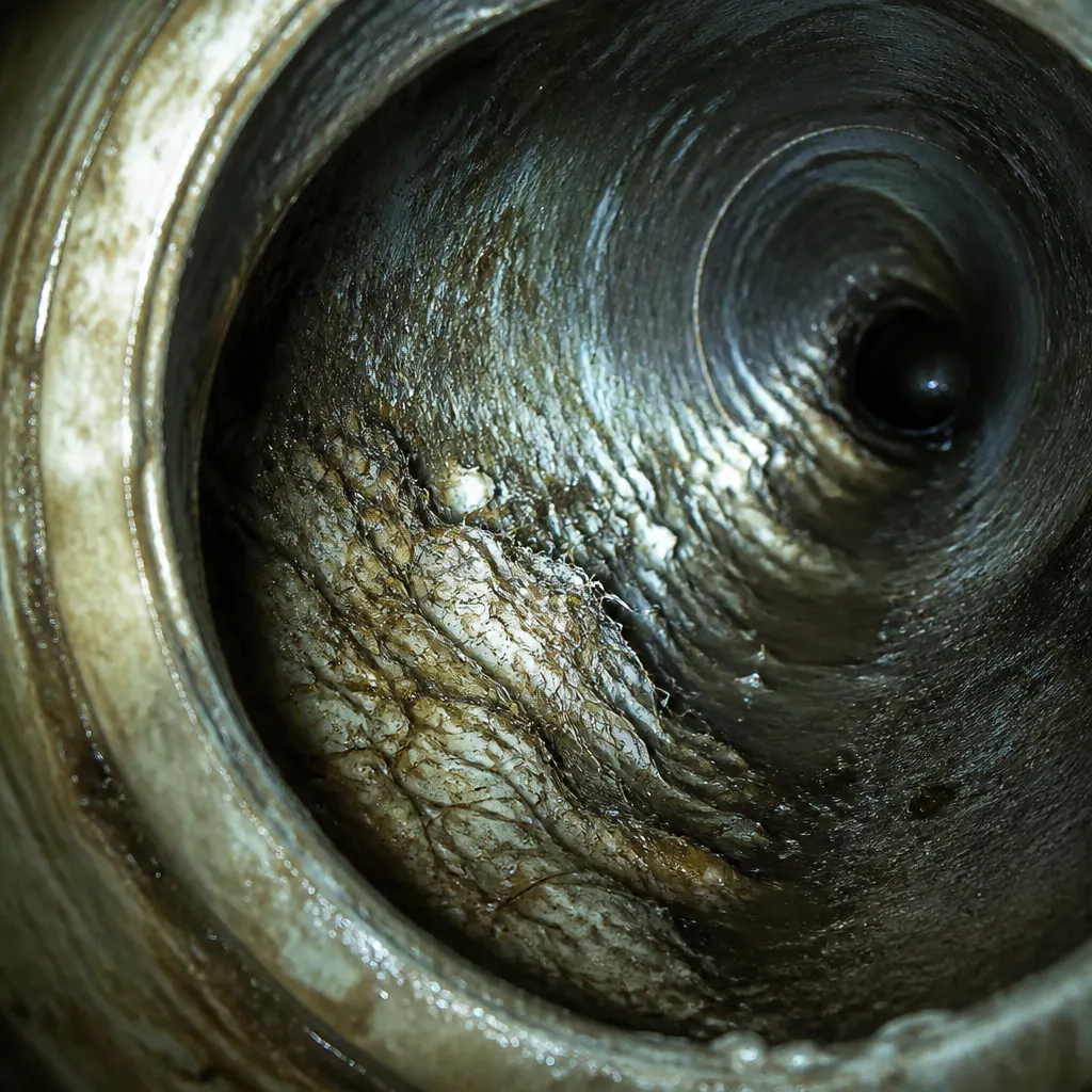 Phone screen showing the inside of a drain pipe with the inspection camera