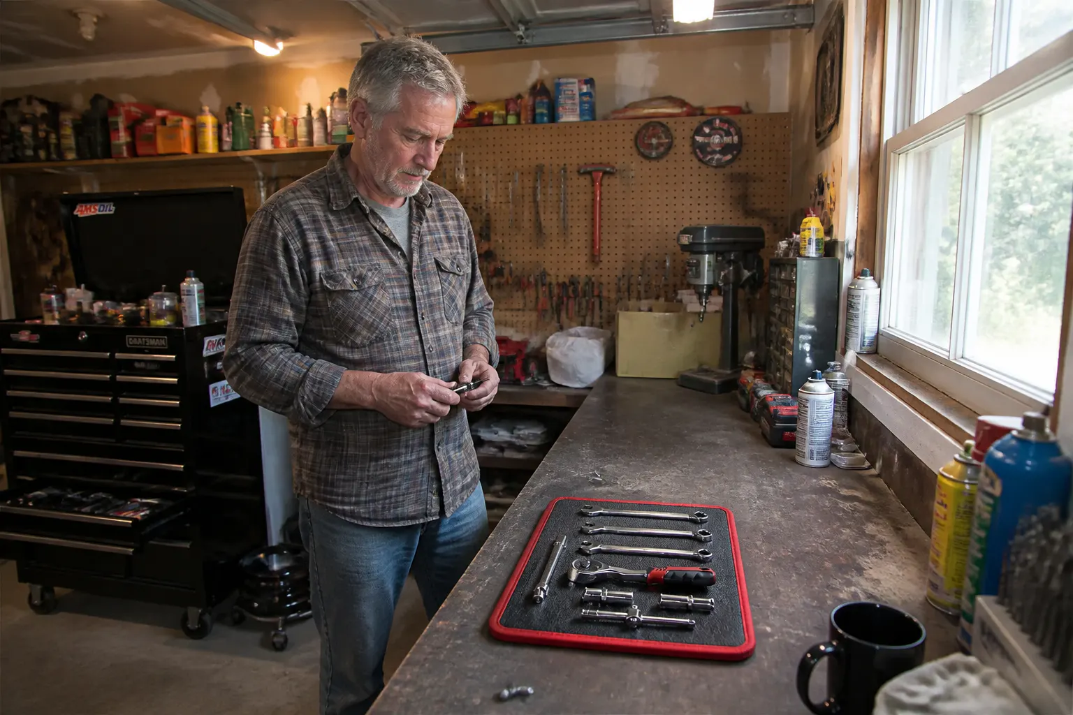 Customer photo of the magnetic tool mat in use
