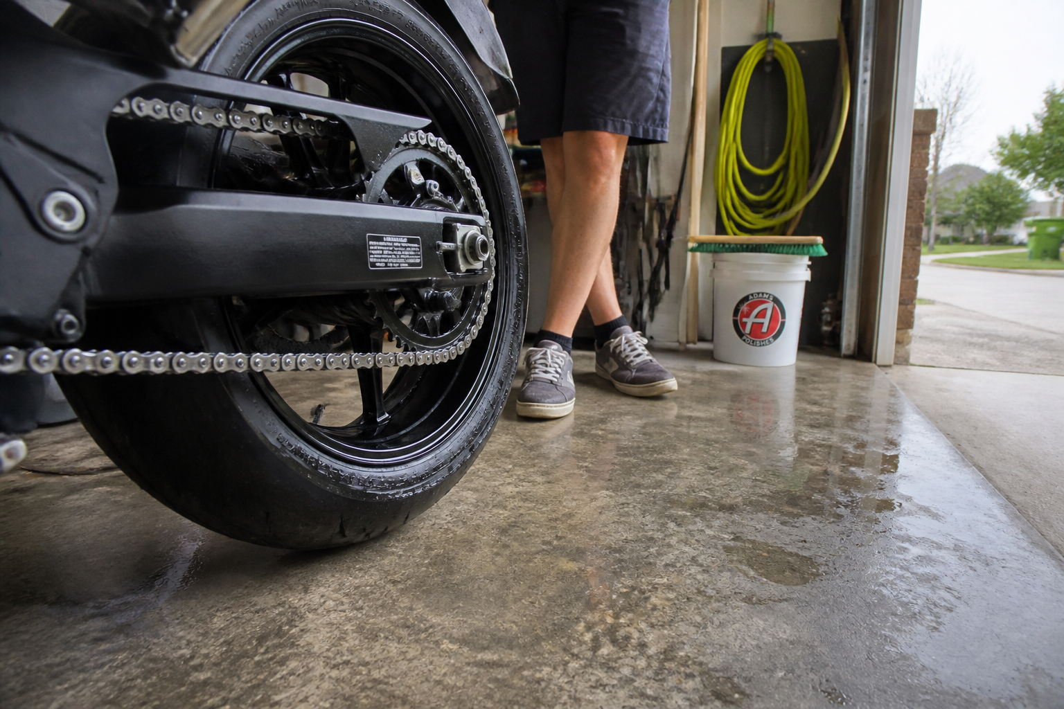 Rider spinning a clean motorcycle wheel using the Ventra bracket