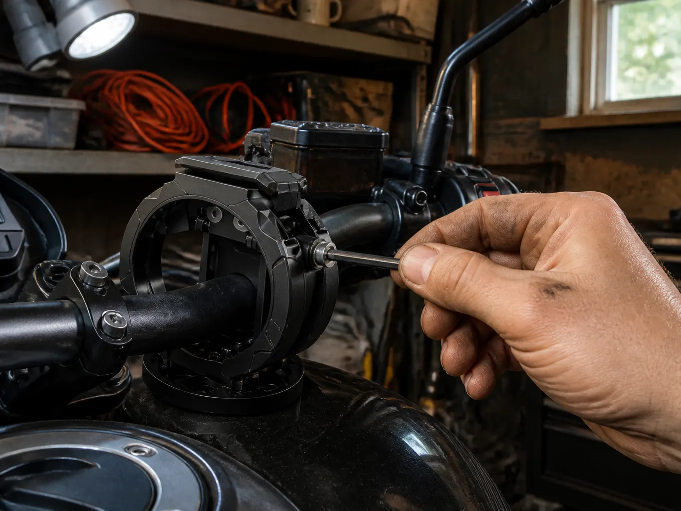 Hinged bolt-clamp collar being torqued with a hex key