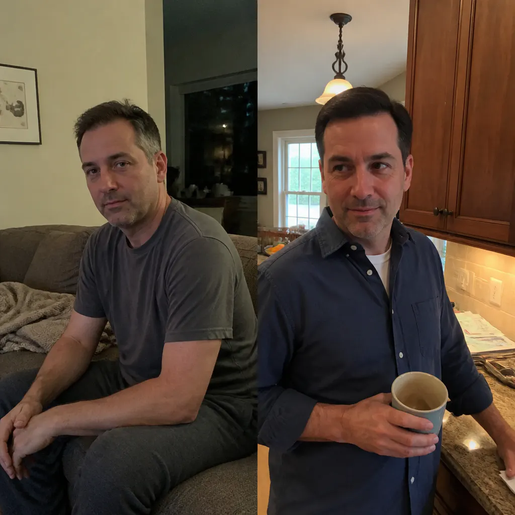 Before and after gray coverage - Anthony K., 58