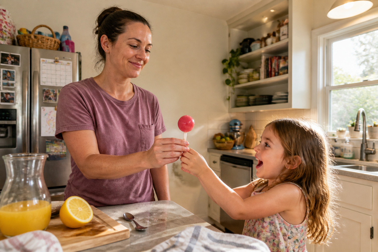 A happy family enjoying homemade planet popsicles