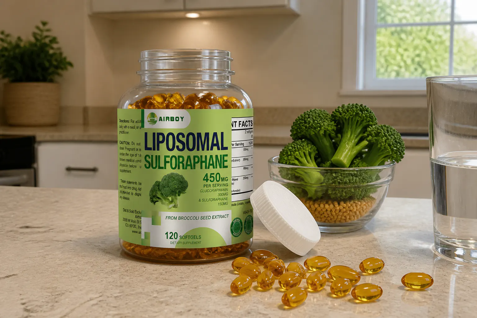 Broccoli seed and liposomal softgel macro