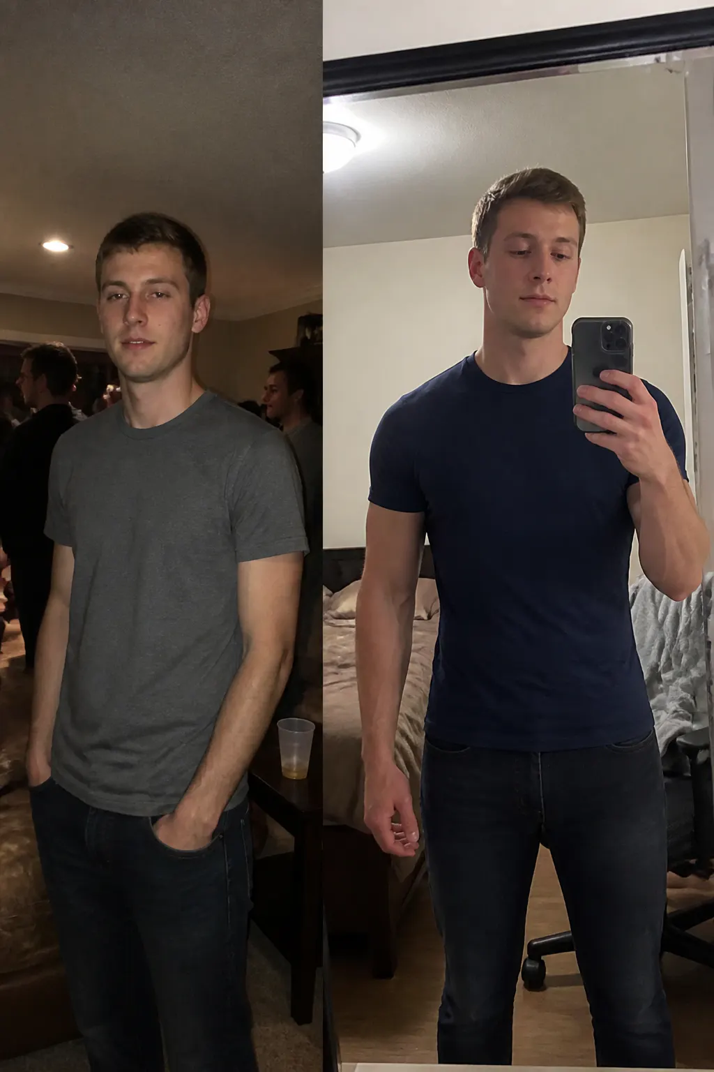 Narrow flat frame in a plain fitted tee