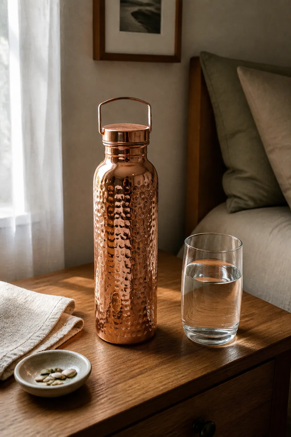 Ventra pure copper water bottle in morning light