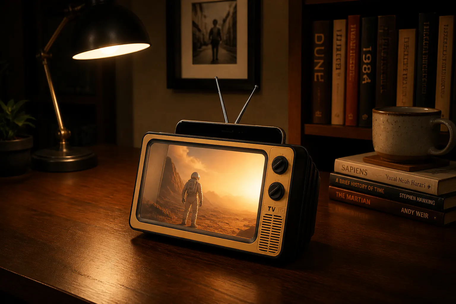 The retro TV magnifier glowing warmly