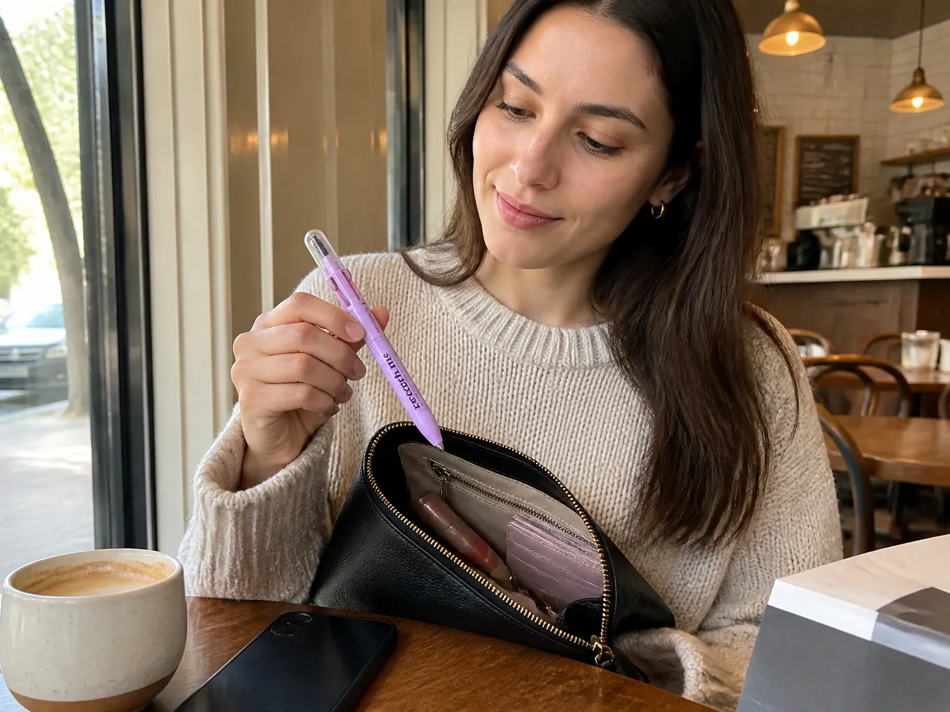 Woman touching up with the FaceKit pen between plans