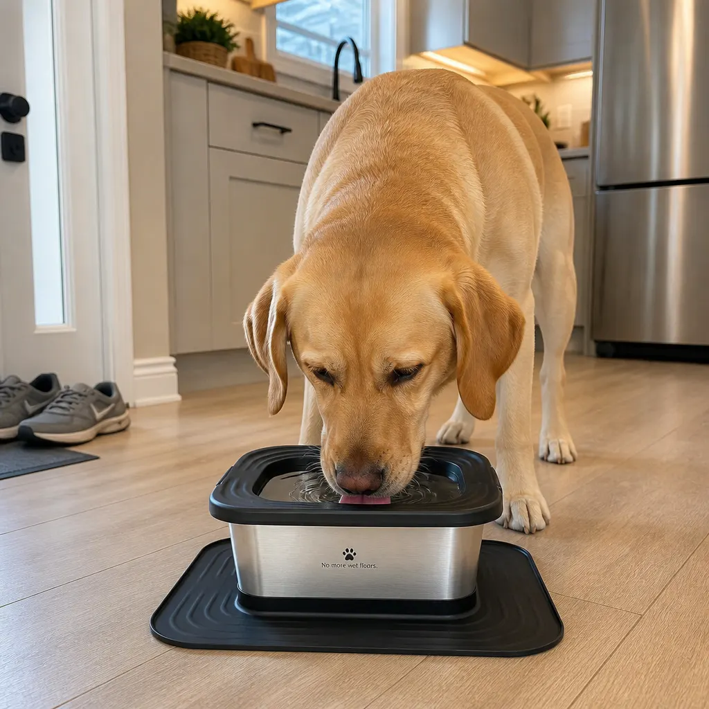 Dog drinking from the bowl