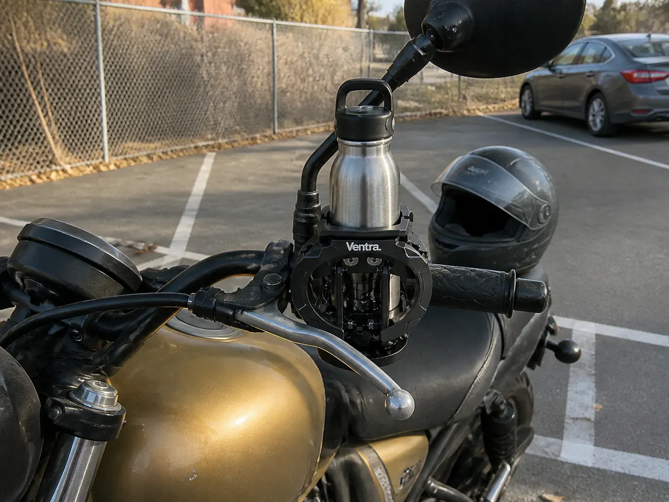 Holder clamped to a mirror stalk