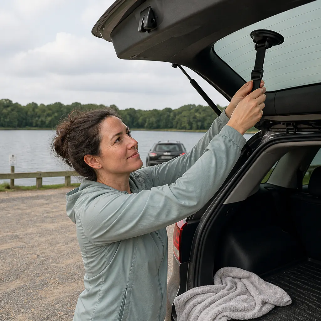 Opening the SUV rear hatch