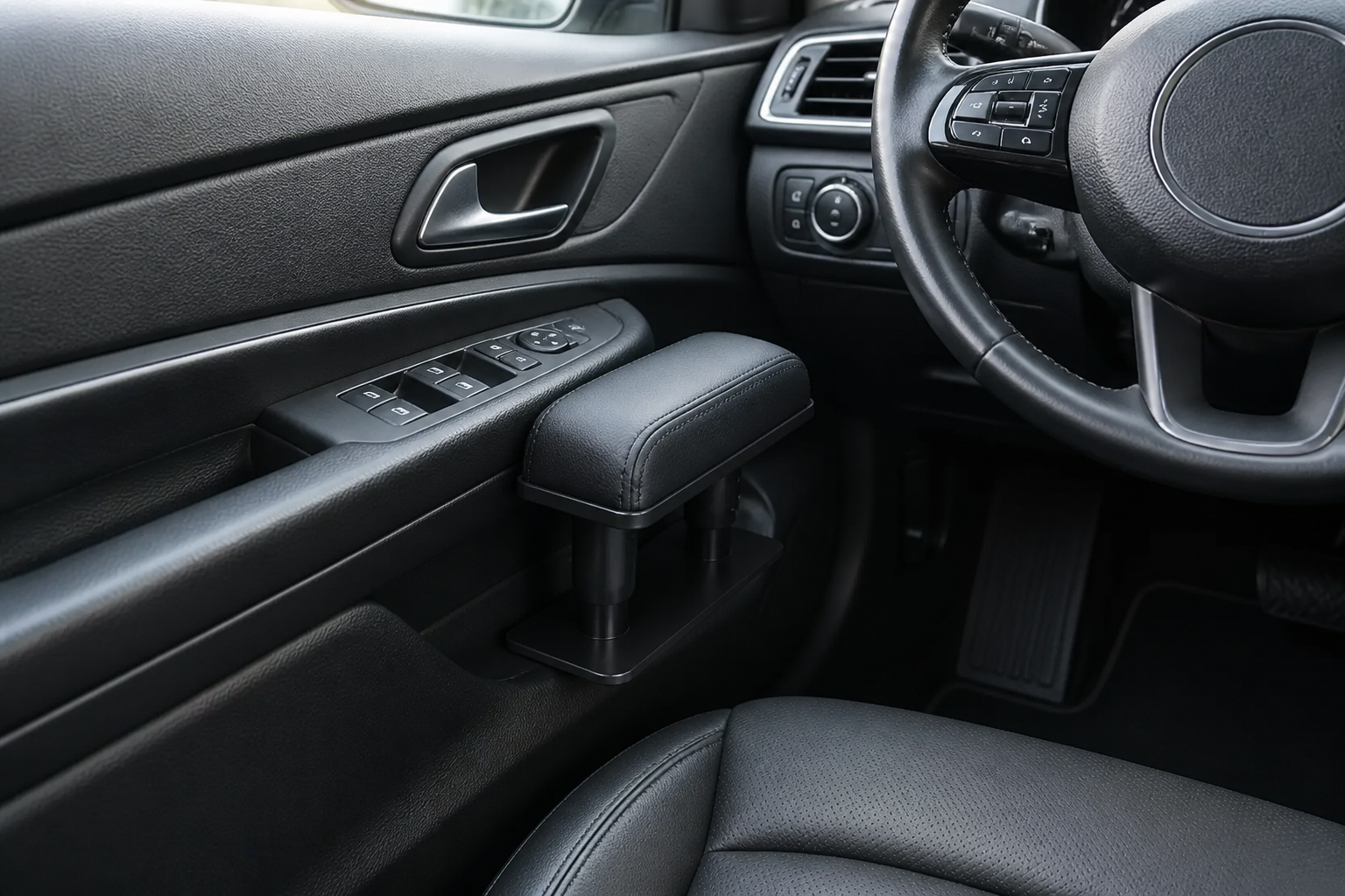 Ventra armrest on a center console, not blocking the shifter