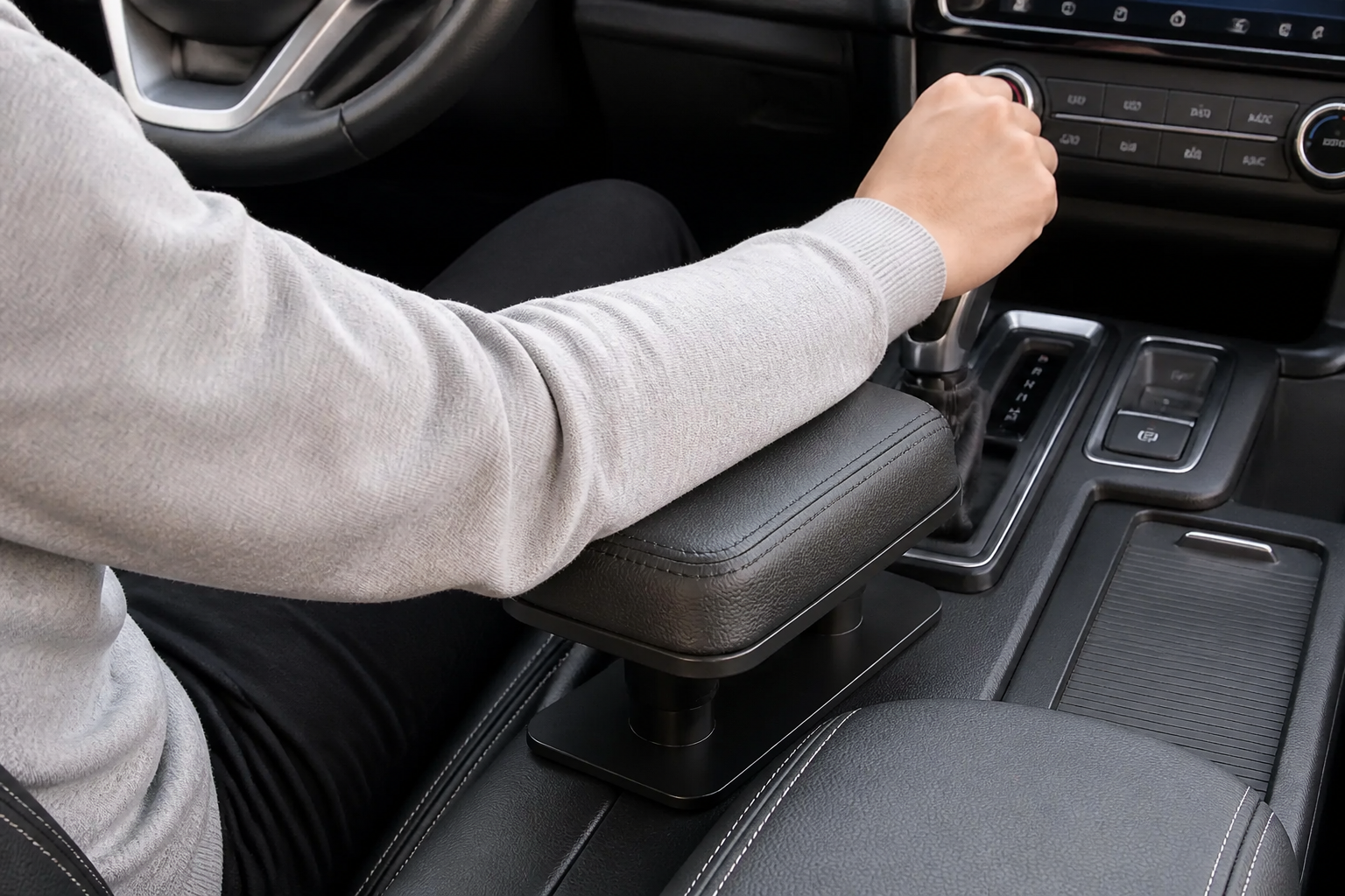 Driver resting a relaxed arm on Ventra during a real drive