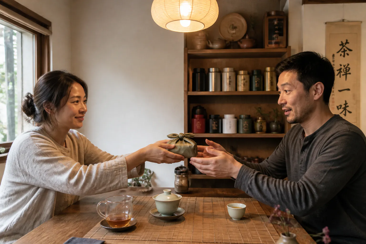 The umbrella tea strainer and saucer presented as a thoughtful gift