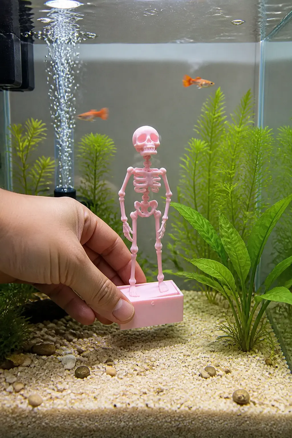 Imagine being a fish and your roommate is suddenly a skeleton.