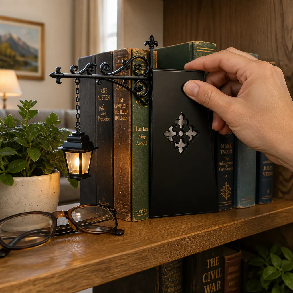 The flat plate sliding down between two books on a shelf