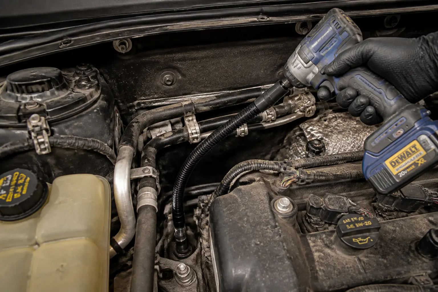Flexible extension bar in a garage setting