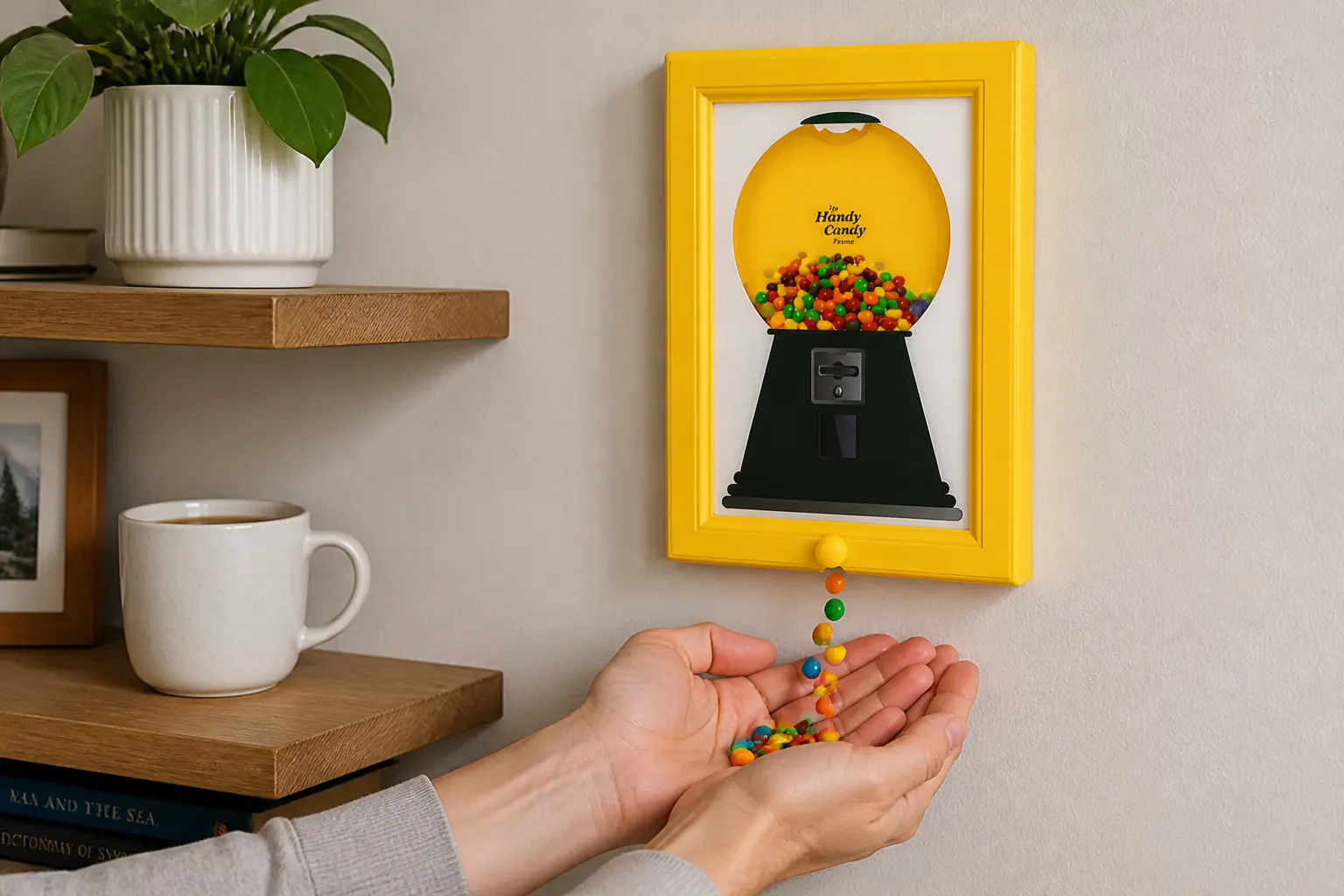 Ventra Candy Dispenser Picture Frame mid-dispense