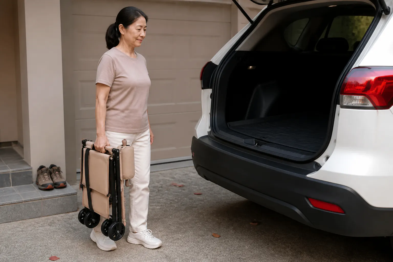 The chair folded flat, into a car trunk