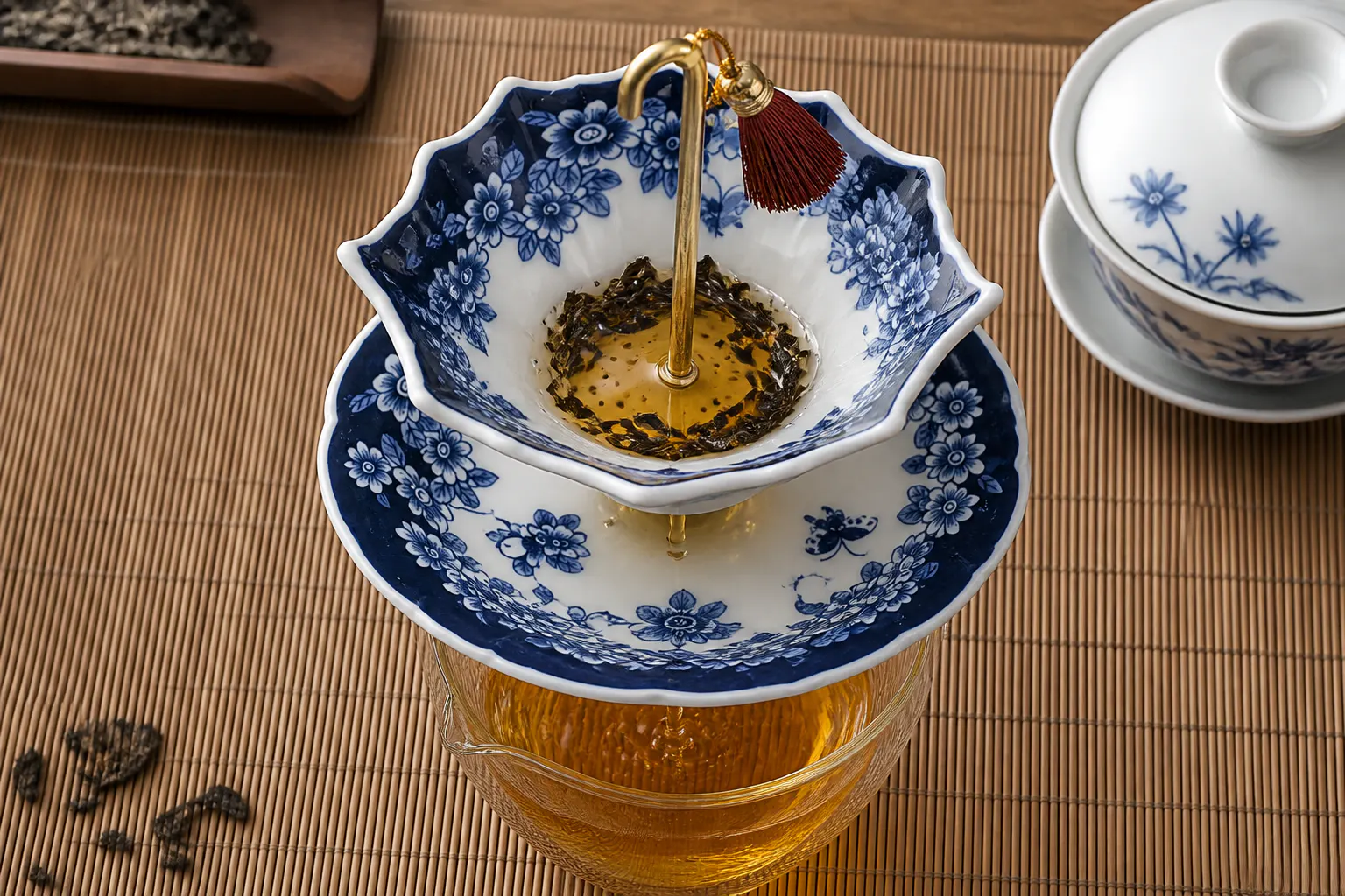 Perforated ceramic base of the umbrella tea strainer