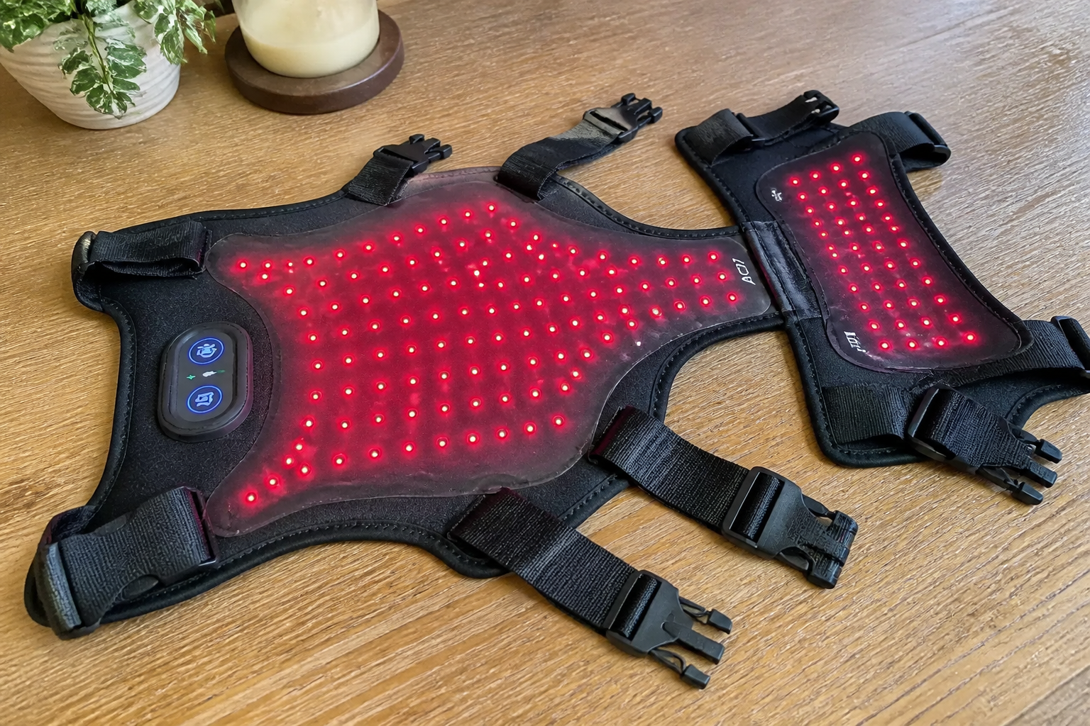 Neoprene panel pressed against the dog's coat