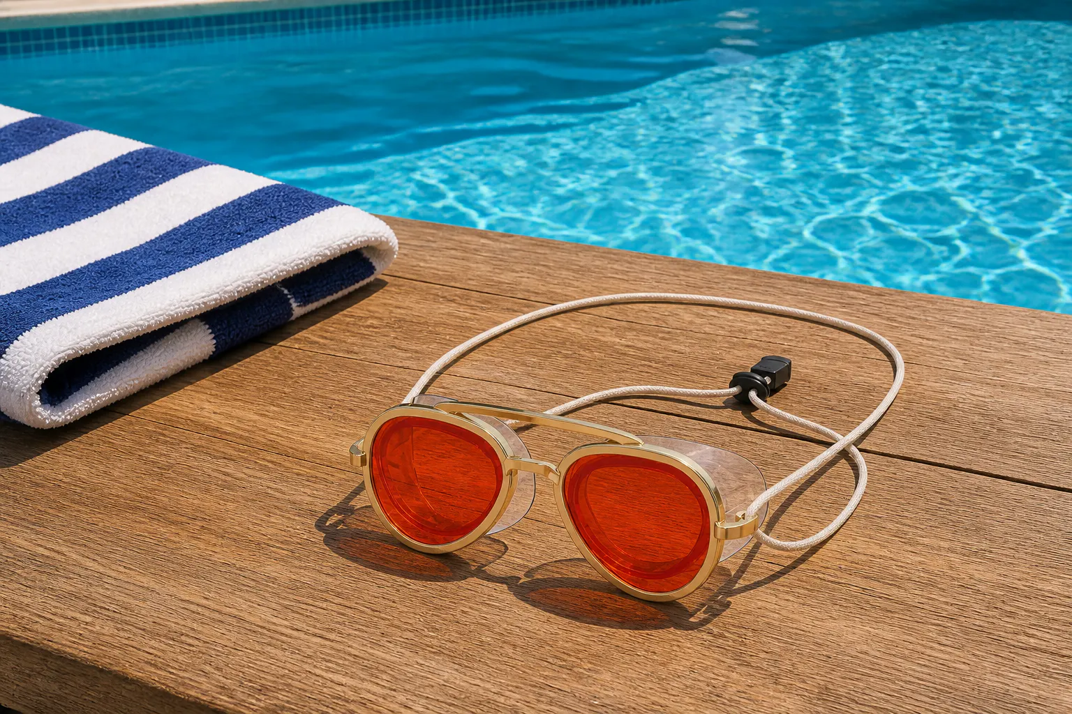 Swimmer in bright water wearing Ventra aviator goggles