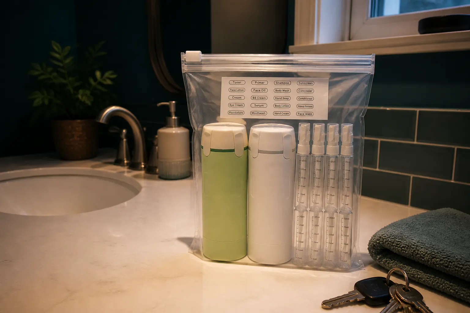 QuadPour packed neatly in a clear quart bag
