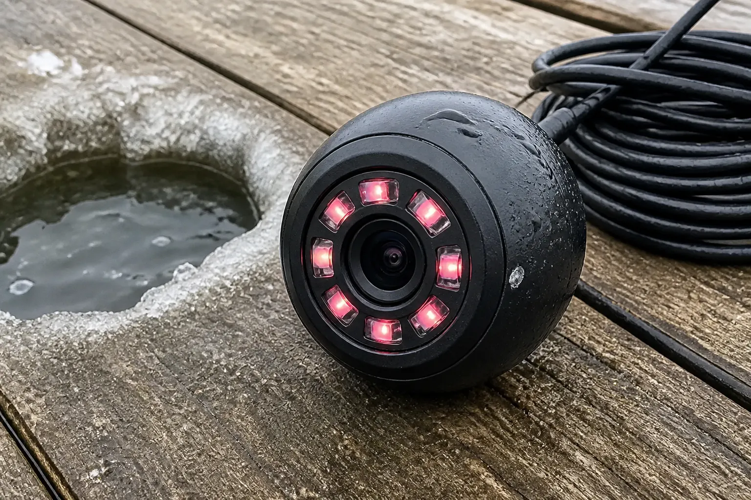 Macro close-up of the infrared LED ring around the camera lens